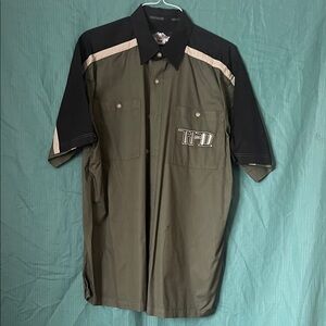 Harley Davidson Green and Black Short Sleeve Button-Up Shirt